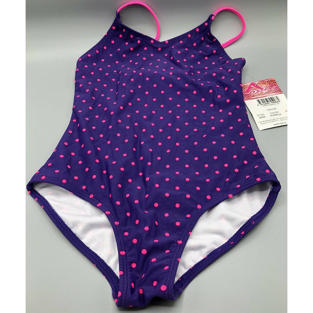 Kanu Surf Big Girls Chloe One Piece Swimsuit, Purple Pink Polka dot Size 10 NWT